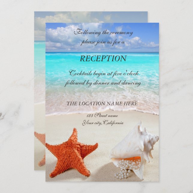Beach Wedding Seashells  Reception Invitation (Front/Back)
