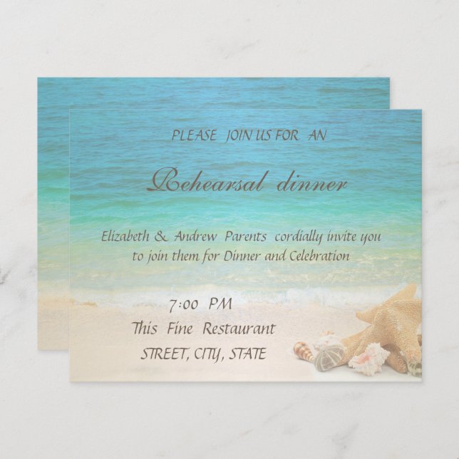 Beach Wedding Seashells  Rehearsal Dinner Invitation (Front/Back)