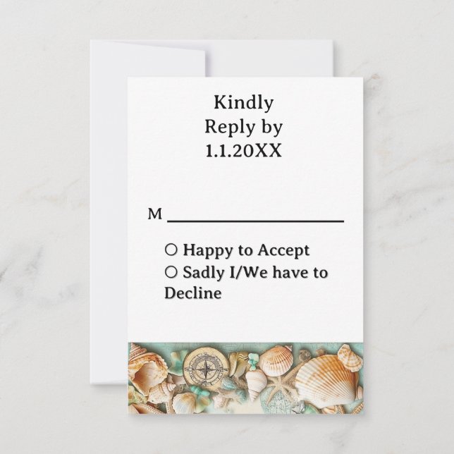 Beach wedding seashells RSVP card (Back)