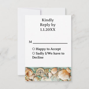 Beach wedding seashells RSVP card