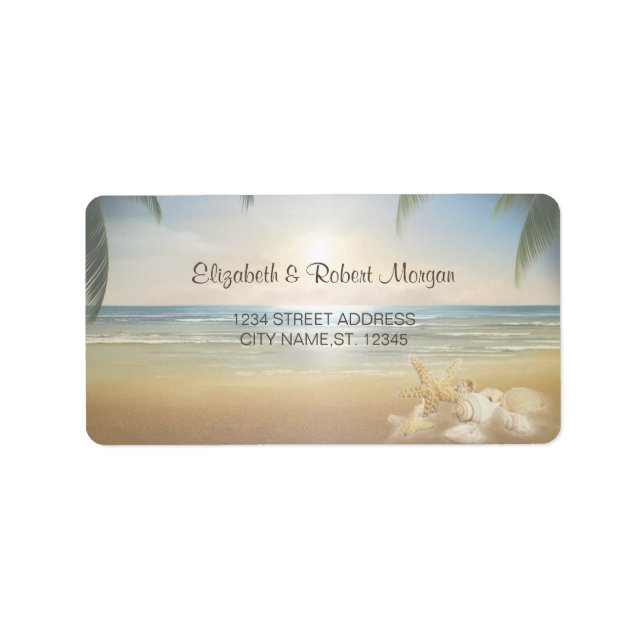 Beach Wedding Seashells, Sunset  Wedding Label (Front)
