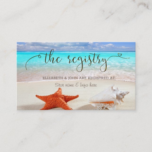 Beach Wedding Seashells Wedding Registry Enclosure Card (Front)