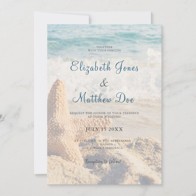 Beach Wedding - Seaside Wedding - Romantic Beach Invitation (Front)