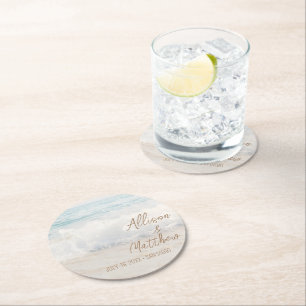 Beach Wedding   Seaside Wedding Round Paper Coaster