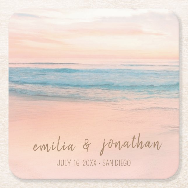 Beach Wedding | Seaside Wedding Square Paper Coaster (Front)