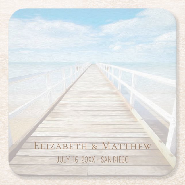 Beach Wedding | Seaside Wedding Square Paper Coaster (Front)