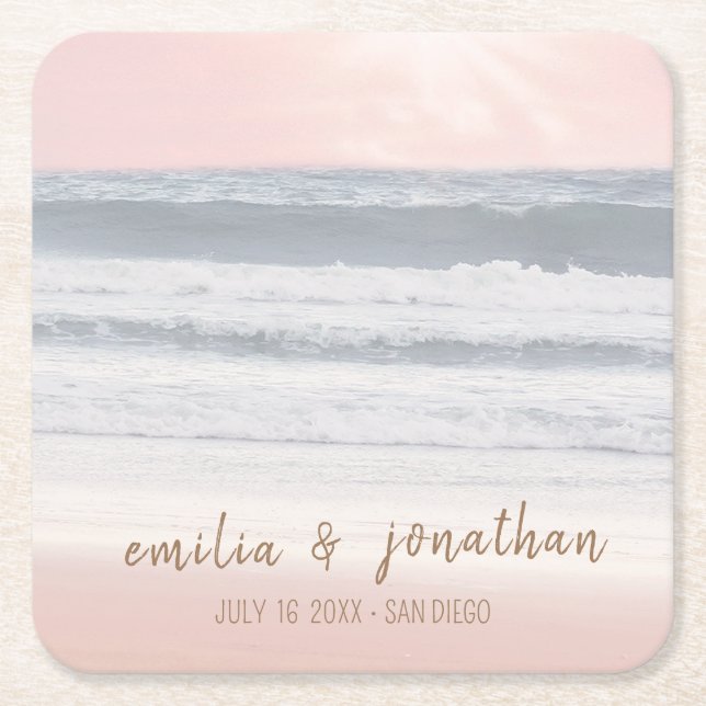 Beach Wedding | Seaside Wedding Square Paper Coaster (Front)