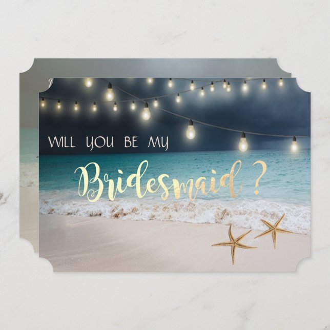 Beach Wedding Seastars  Lights Bridesmaid Card (Front/Back)