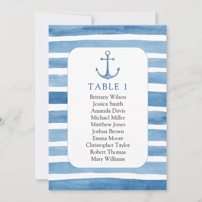 Beach wedding seating chart. Nautical blue anchor Invitation (Front)
