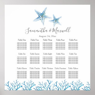 Beach Wedding SEATING CHART, Starfish Coral Poster