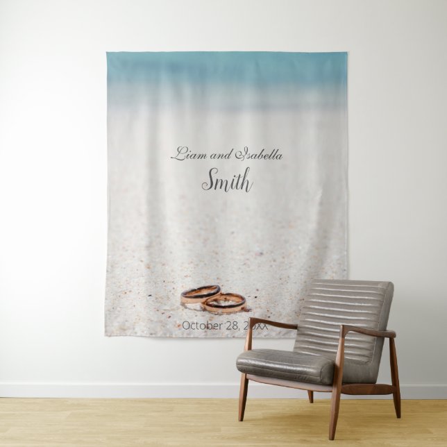 Beach Wedding Shower Backdrop Tapestry (In Situ)