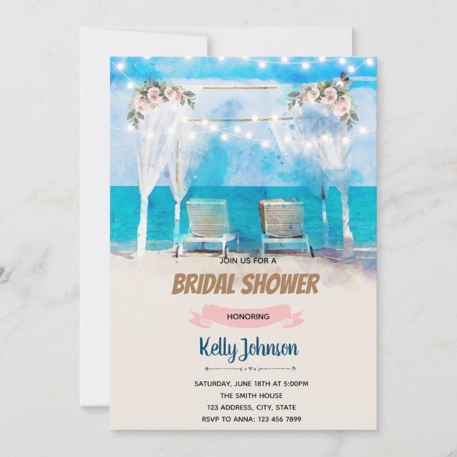 Beach wedding shower theme invitation (Front)
