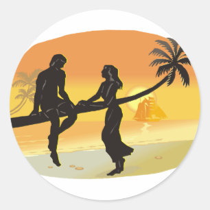 Beach Wedding Silhouette Classic Round Sticker