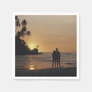 Beach Wedding Silhouette Photo Napkin