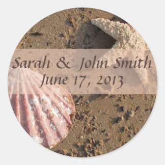 Beach Wedding Starfish and Sea Shell Seals2 Classic Round Sticker