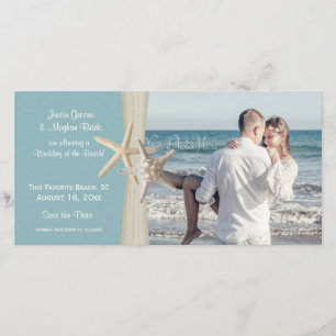 Beach Wedding Starfish Blue Save the Date Photo