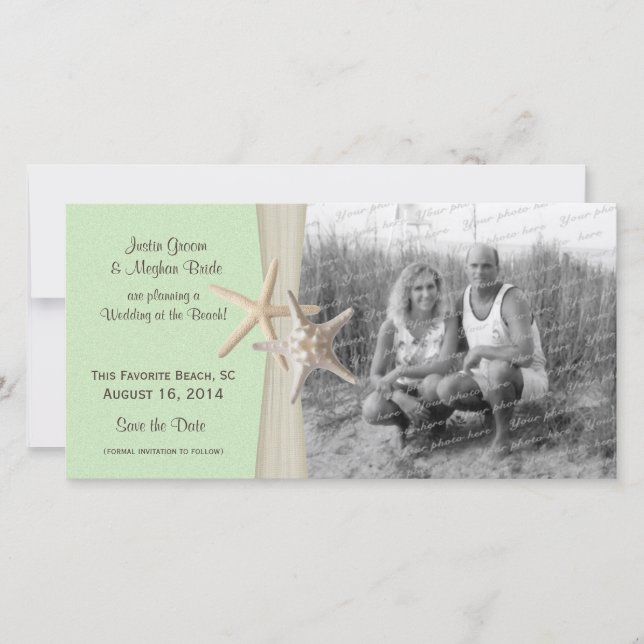 Beach Wedding Starfish Green Save the Date Photo (Front)