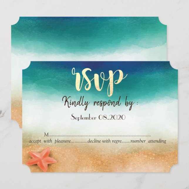 Beach Wedding,Starfish RSVP Invitation (Front/Back)