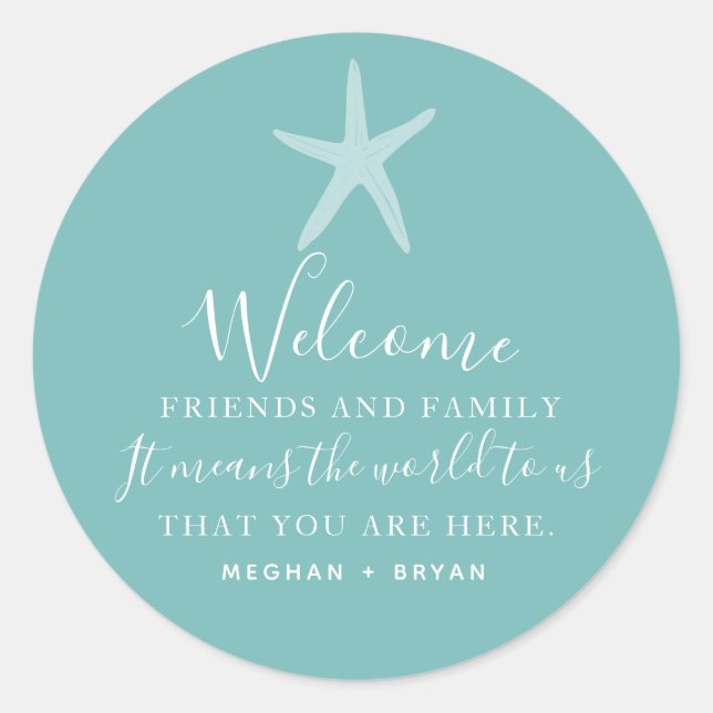 Beach Wedding Starfish Thank You Wedding Favour Classic Round Sticker (Front)