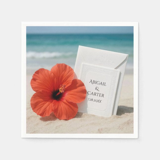 Beach Wedding Stationery With Hibiscus Flower Napkin (Front)