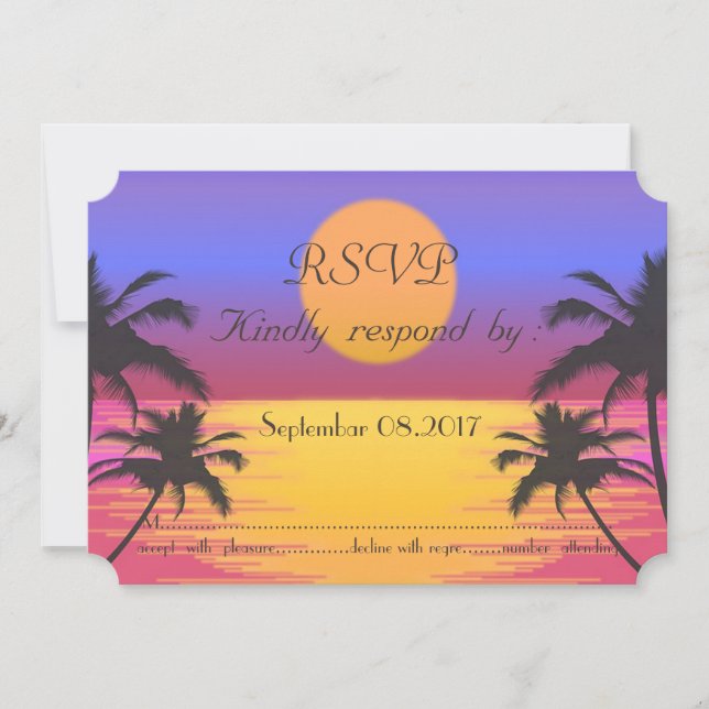 Beach Wedding Sunset  RSVP Invitation (Front)