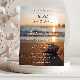 Beach Wedding Sunset Seashell Bridal Shower Invitation