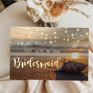 Beach Wedding Sunset  Seashell  Bridesmaid Card