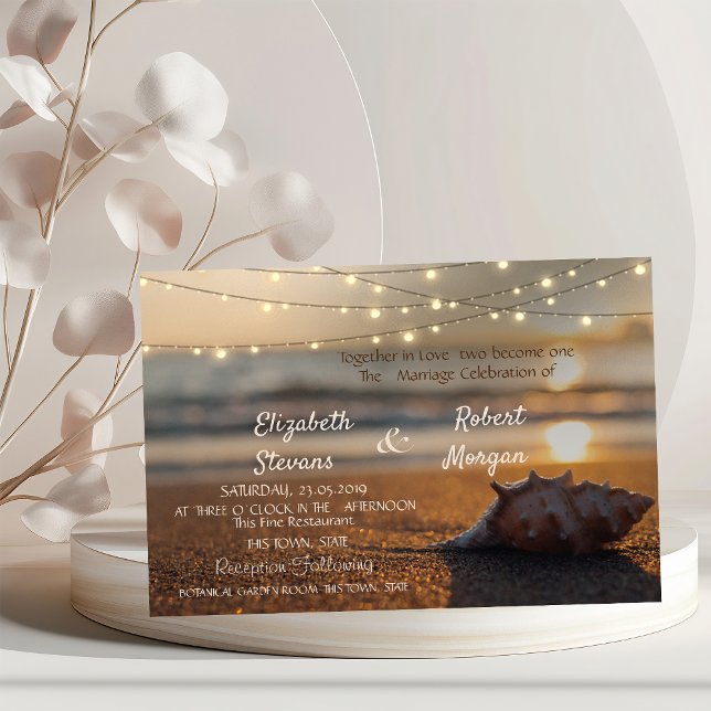 Beach Wedding Sunset Seashell  Invitation (Creator Uploaded)