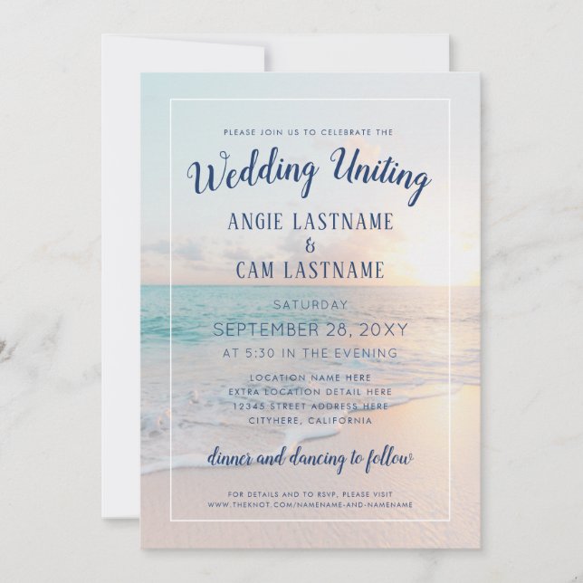 Beach Wedding Sunset Sunrise Sandy Ocean Invitation (Front)