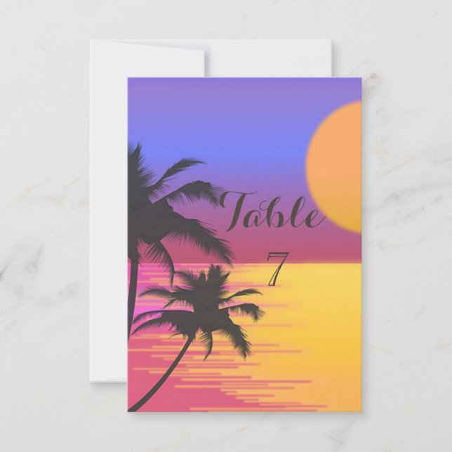 Beach Wedding  Sunset Table Card (Front)