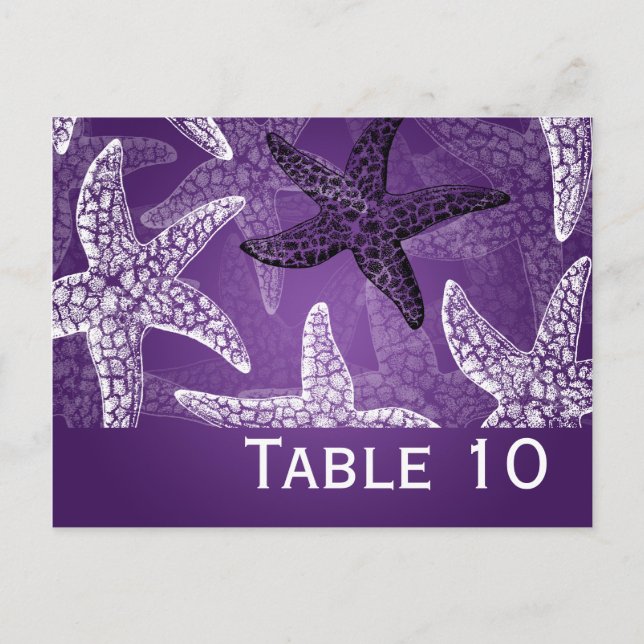 Beach Wedding Table Number Starfish Purple Postcard (Front)