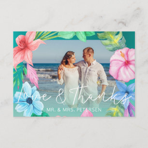 Beach wedding teal blue tropical PHOTO thank you