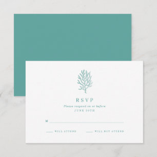 Beach Wedding Teal Coastal Coral RSVP Card