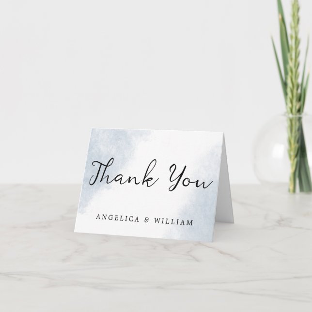 BEACH WEDDING THANK YOU CARD DUSTY BLUE WATERCOLOR (Front)