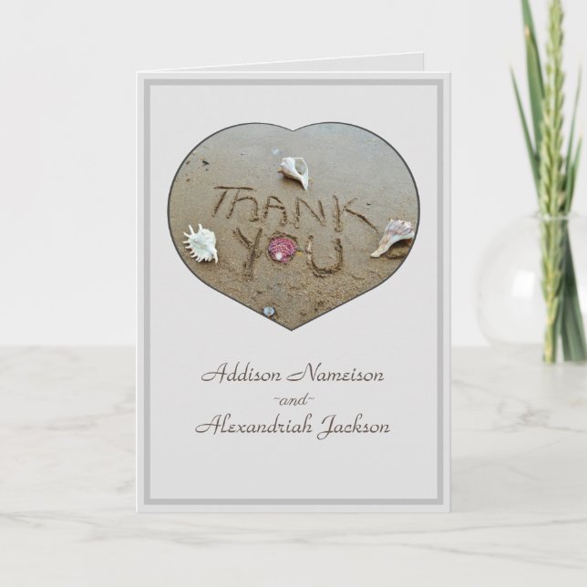 Beach Wedding Thank you photo heart Holiday Card (Front)