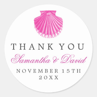 Beach Wedding Thank You Scallop Shell Pink Classic Round Sticker