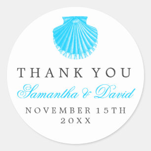 Beach Wedding Thank You Scallop Shell Turquoise Classic Round Sticker