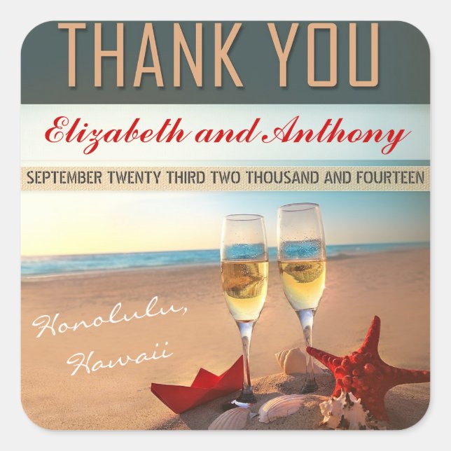 beach wedding thank you stickers (Front)