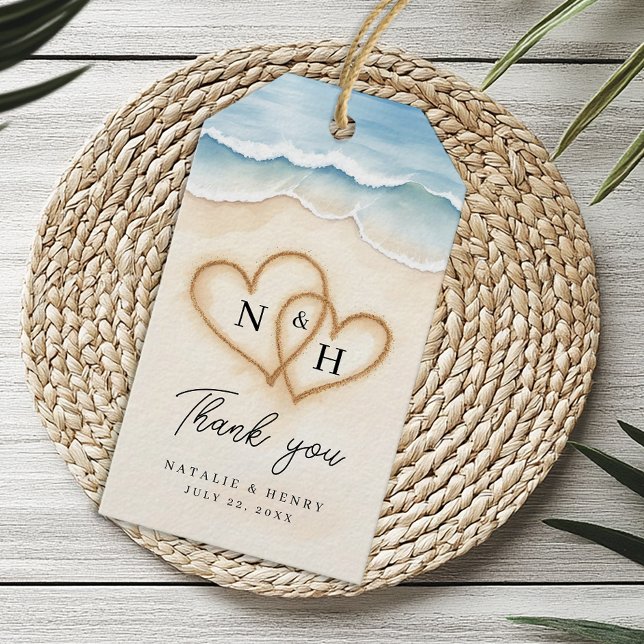 Beach Wedding Thank You Tag with Sand Hearts (Beach Wedding Gift Tag)