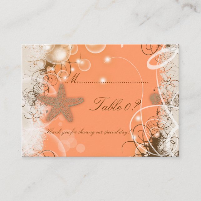 Beach wedding theme ~ table number card (Front)