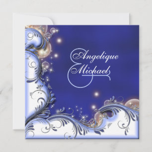 Beach wedding tropical coastal ivory blue invitation