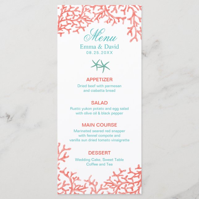 Beach Wedding Tropical Coral Reef Menu (Front)