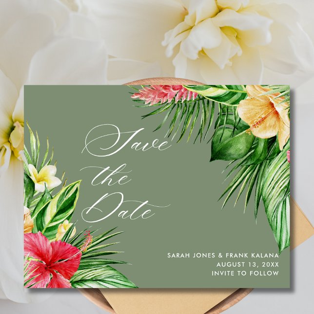 Beach Wedding Tropical Floral Save the Date Announcement Postcard (Beach Wedding Tropical Floral Save the Date Postcard)