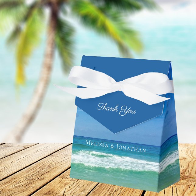 Beach Wedding Tropical Ocean Waves Modern Blue Favour Box (Creator Uploaded)