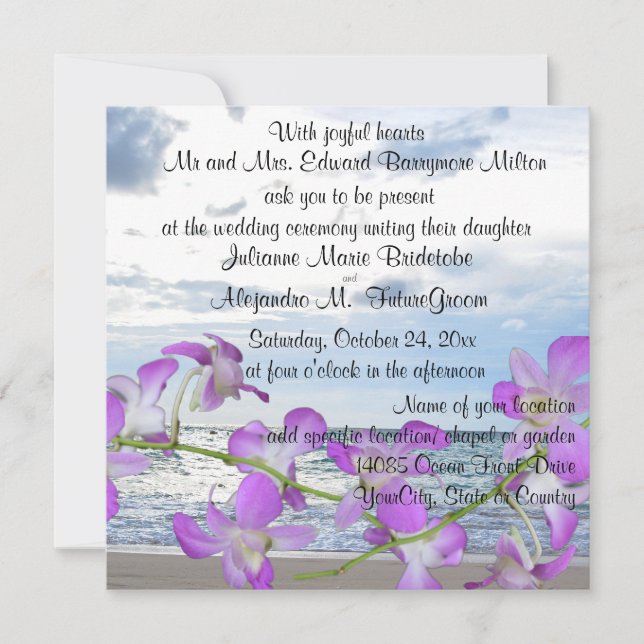 Beach Wedding Tropical Orchids Invitation (Front)