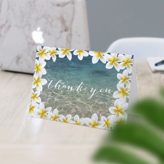 Beach Wedding Tropical Plumeria Flowers Thank You Card (Creator Uploaded)