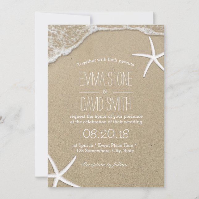 Beach Wedding Tropical Starfish & Waves Invitation (Front)