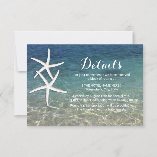 Beach Wedding Tropical Starfish Wedding Details Invitation (Front)