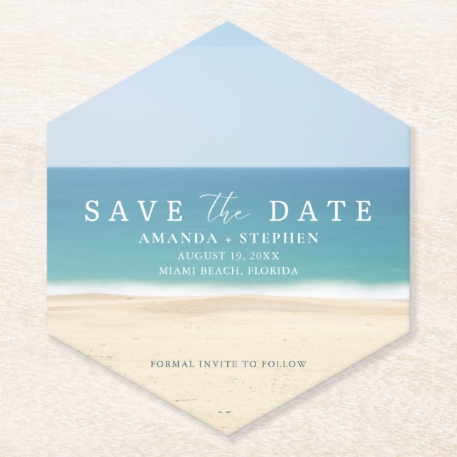 Beach Wedding Unique Save The Date Paper Coaster (Front)