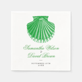 Beach Wedding Vintage Scallop Shell Green Napkin